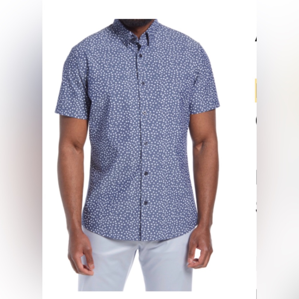 Nordstrom Trim Fit Stretch Button-Up Shirt - White Floral - Size Small